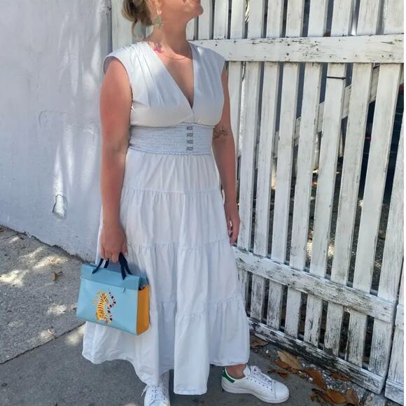 Derek Lam Baby Blue Tiered Ruffle Midi Dress Size 4 Cotton Cottage Designer $385 - Picture 4 of 11